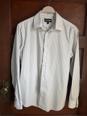 Express Men White Dress Shirt with Gray Pinstripes